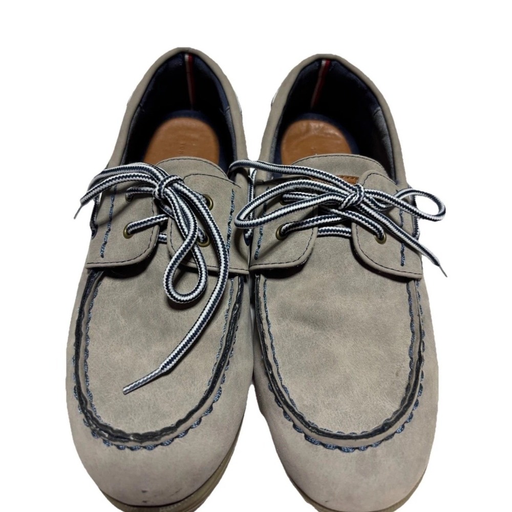 Tommy Hilfiger Douglas Boat Shoes Moccasin Gray Nautical Laces Youth Size 6